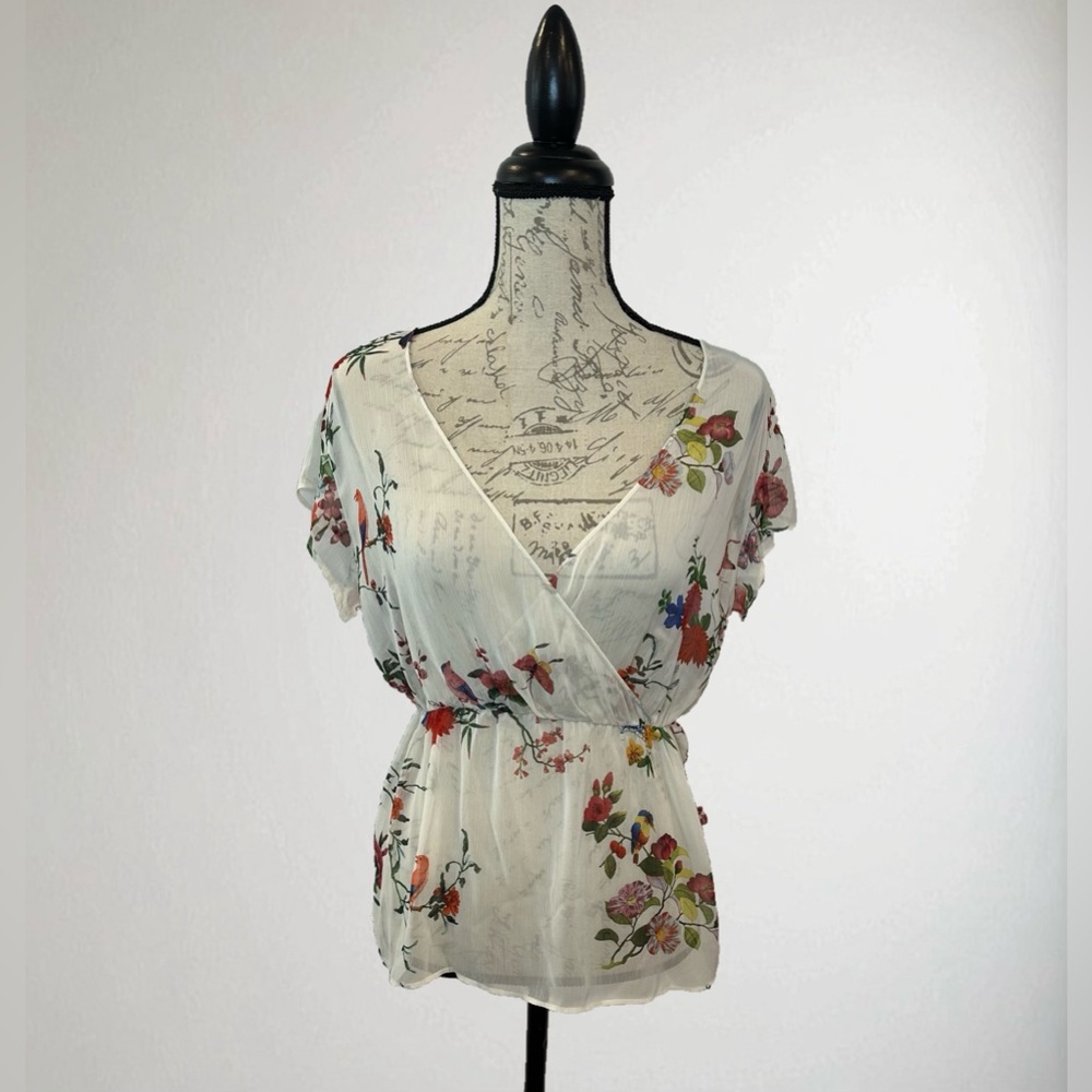Zara Trafaluc Floral Sheer Wrap Top